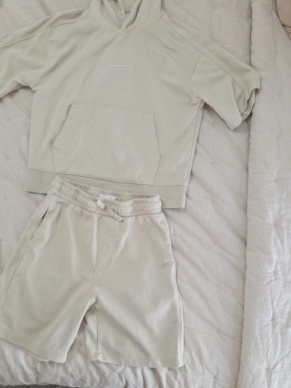 Kids Neutral Cream Hoodie & Shorts  Set